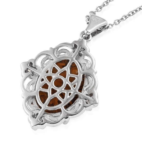 BRAZILIAN CITRINE & INDIAN SCRIPT ROUND STONE GEM PENDANT NECKLACE - Picture 3 of 6